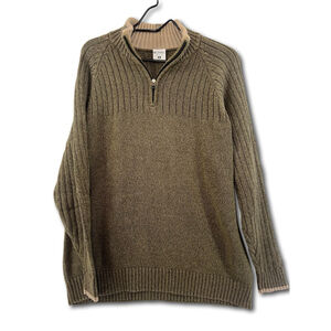 Columbia Lichen Green Ribbed Cotton Knit 1/4 Zip Tipped Sweater Pullover Men's M